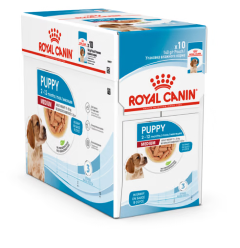 10x140g Royal Canin Puppy Medium in Salsa - Cibo Umido per Cani