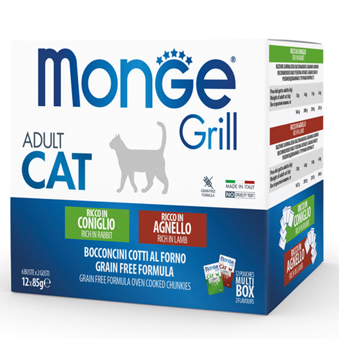 12x85g Monge Grill Grain Free Coniglio e Agnello - Gatto