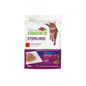Natural Trainer Sterilised con Manzo 85g Cibo Umido per Gatti Sterilizzati