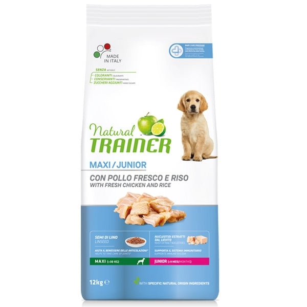 Trainer Natural per Cane Junior Maxi con Pollo Fresco, Semi Di Lino ed Estratto Di Lievito da 12 Kg