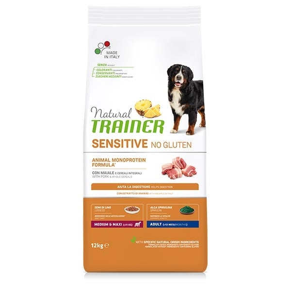 Natural Trainer Sensitive No Gluten Medium Maxi Maiale 3kg Crocchette Cani