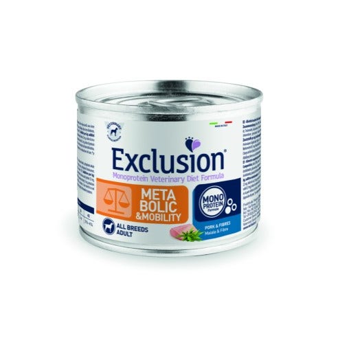 Exclusion Monoprotein Veterinary Diet Formula Metabolic&Mobility Cibo Umido Maiale Fibre Per Cani Lattina 200g