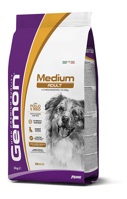 Gemon Medium Adult con Pollo e Riso 3kg - Crocchette per Cani