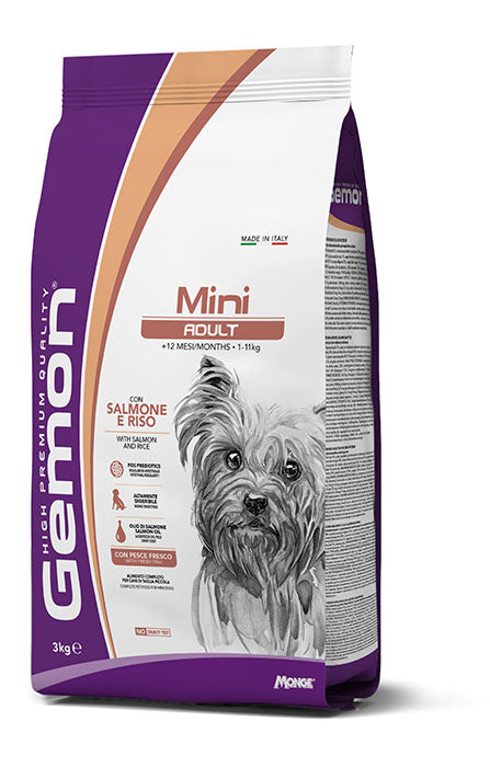 Gemon Mini Adult con Salmone e Riso 3kg Crocchette per Cani