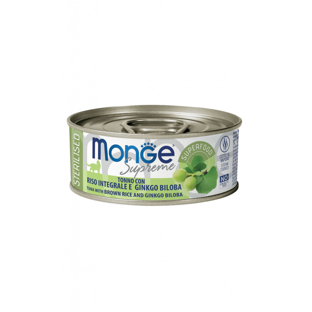 Monge Supreme Sterilised Tonno Riso Integrale e Ginko Biloba 80gr Alimento umido per Gatti