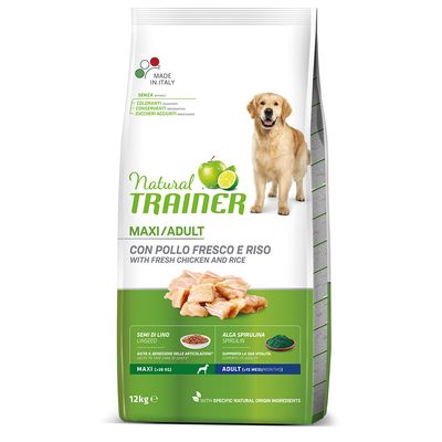 Natural Trainer Maxi Adult con Pollo Fresco e Riso 12kg - Crocchette per Cani