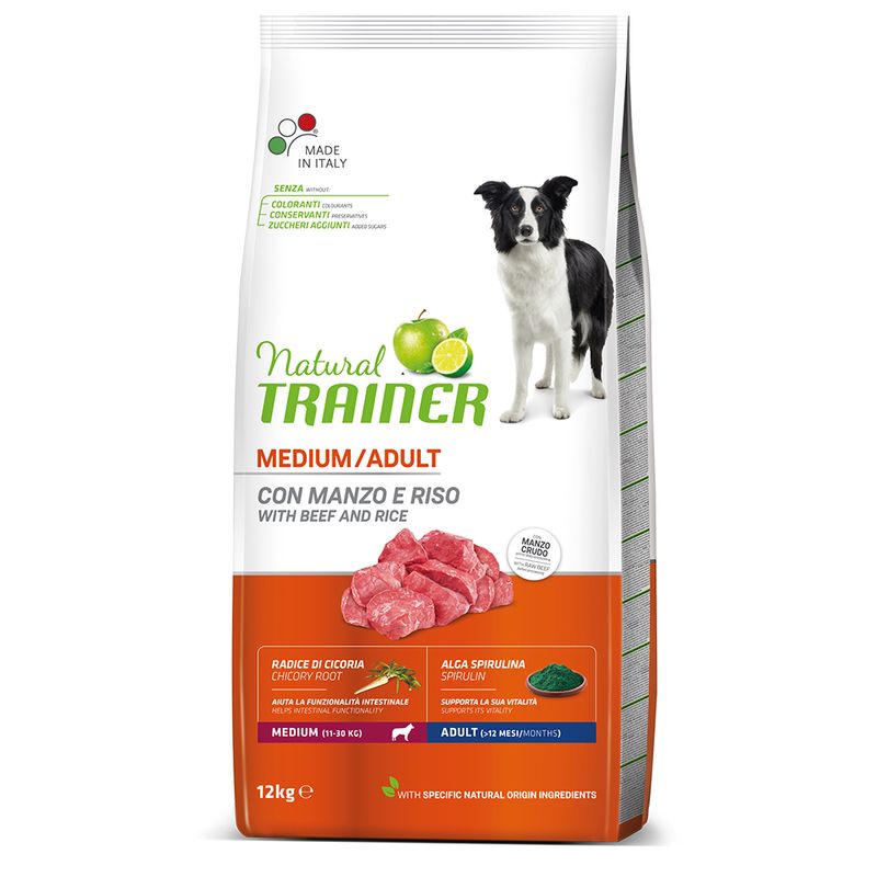 Natural Trainer Medium Adult con Manzo e Riso 12kg - Crocchette per Cani