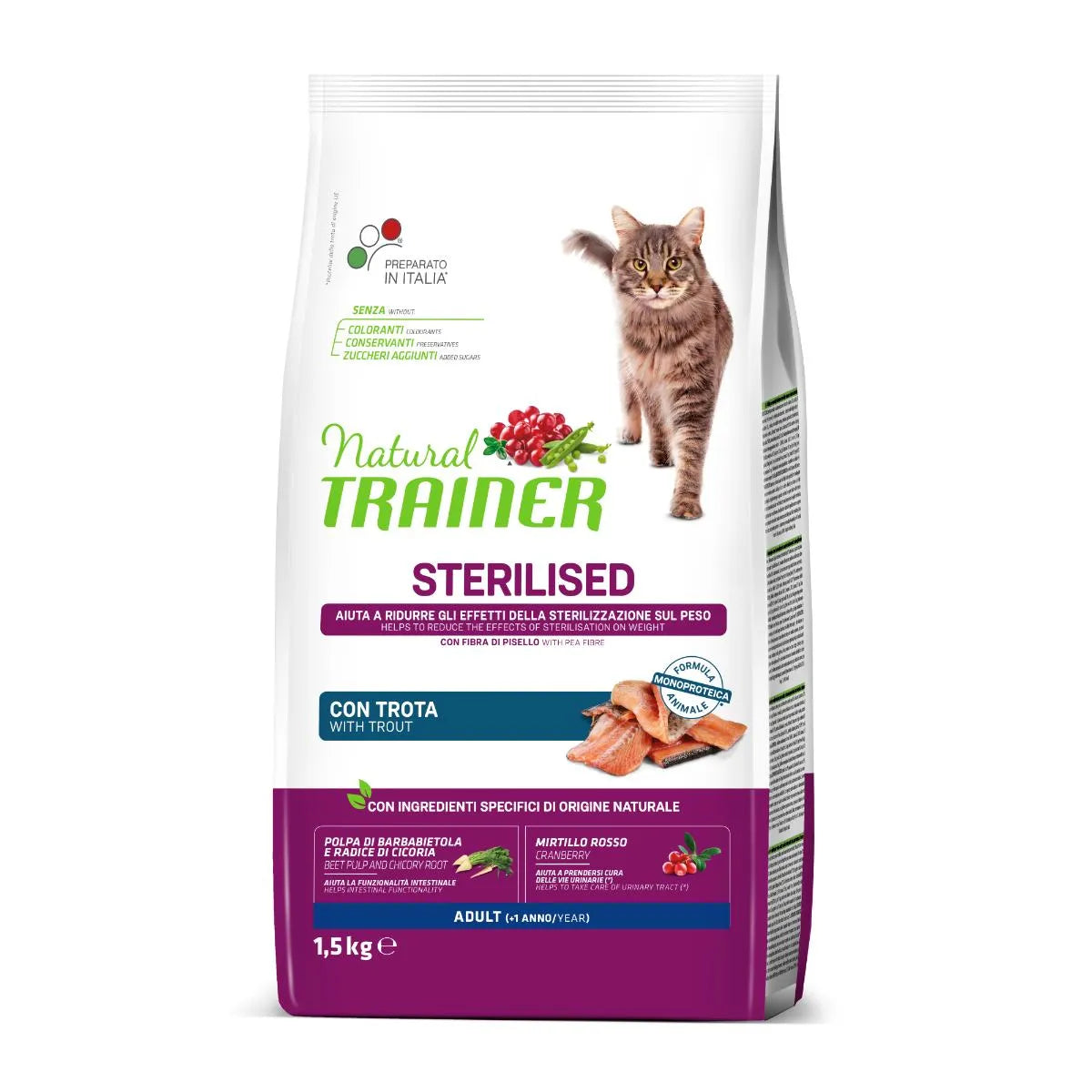 Natural Trainer Sterilised Trota 1,5kg Crocchette per Gatti