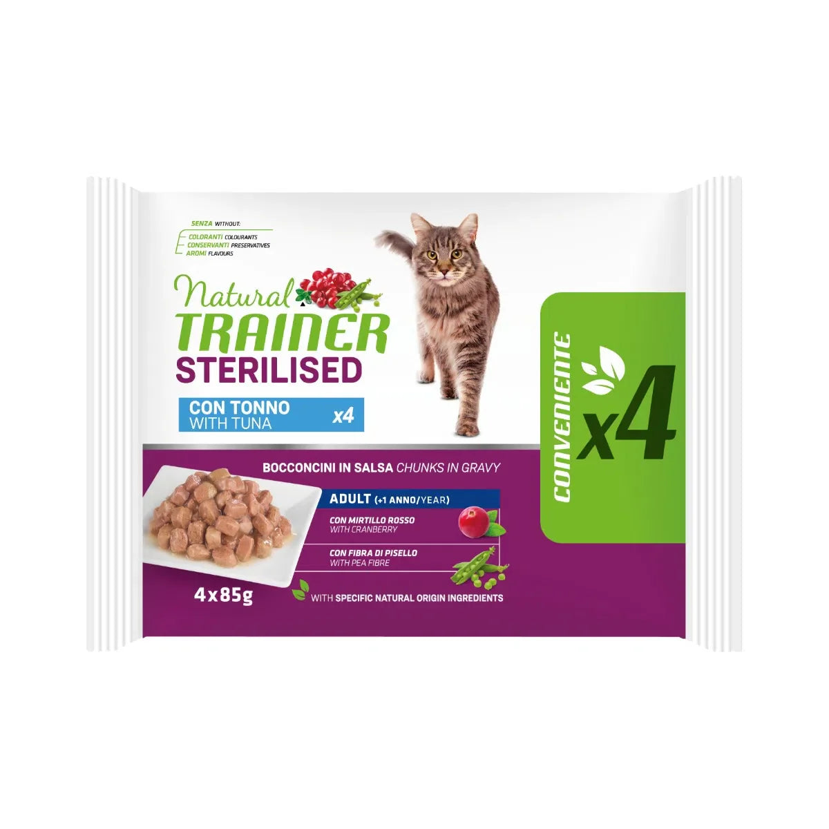 Natural Trainer Sterilised con Tonno 4x85g Umido per Gatti Sterilizzati