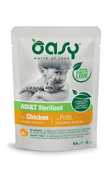 Oasy Bocconcini in Salsa Adult Sterilised Pollo 85g - Cibo Umido per Gatti Sterilizzati