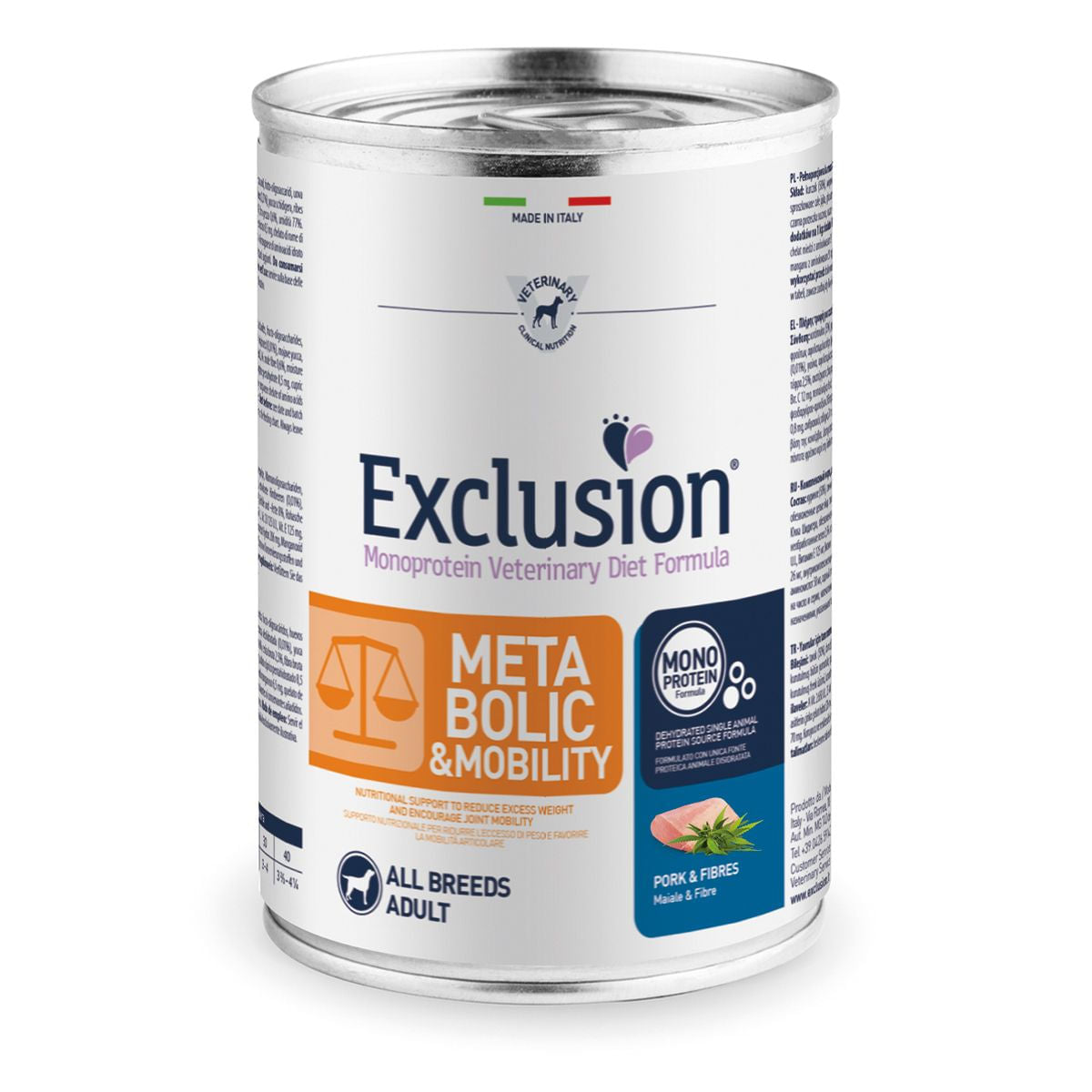 Exclusion Dog Diet Metabolic Mobility Maiale e Fibre 400 gr