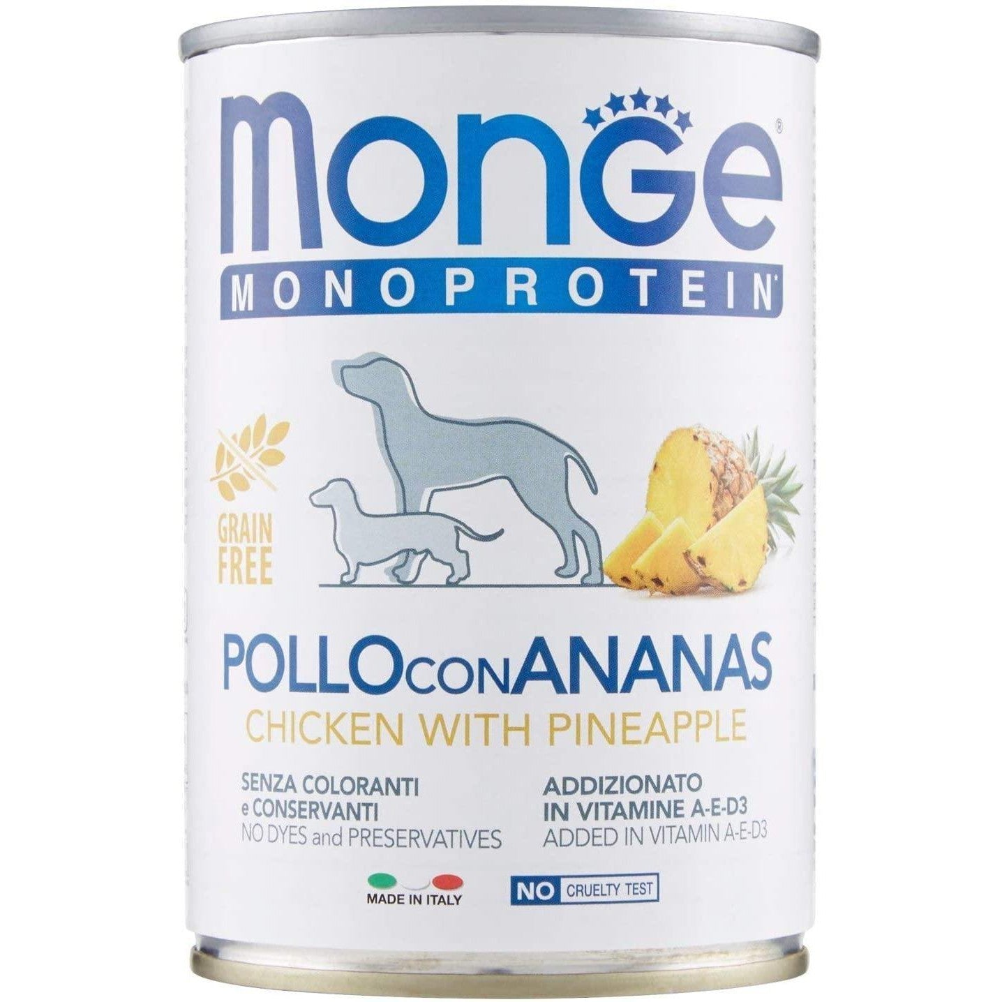 Monge Monoprotein Pollo Riso e Ananas 400gr Alimento umido per Cani
