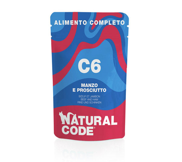 Natural Code C6 Manzo e Prosciutto Umido Gatto 70 Gr