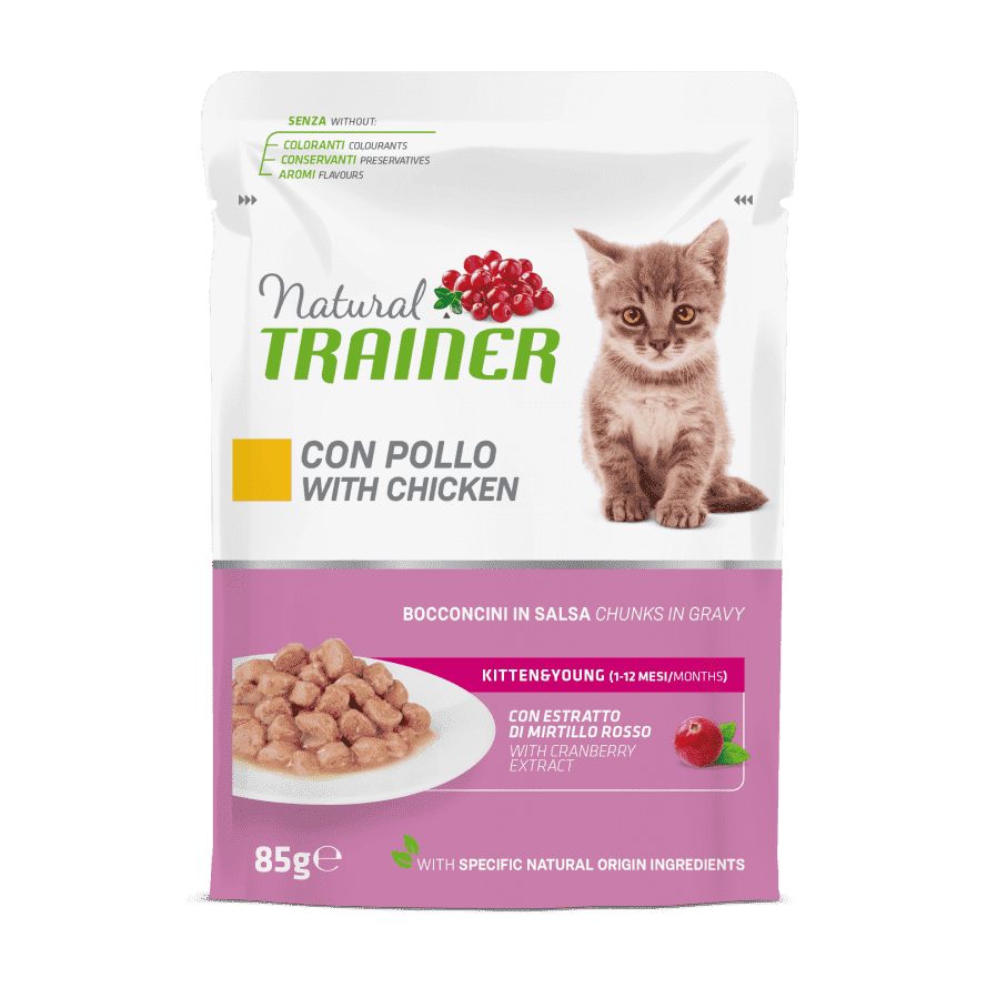 Natural Trainer Kitten&Young con bocconcini di pollo in salsa 85 g