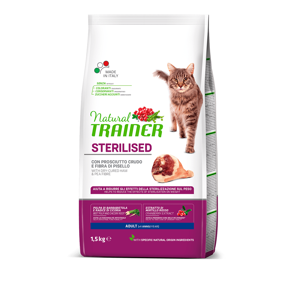 Natural Trainer Sterilised Adult con prosciutto crudo 1,5kg