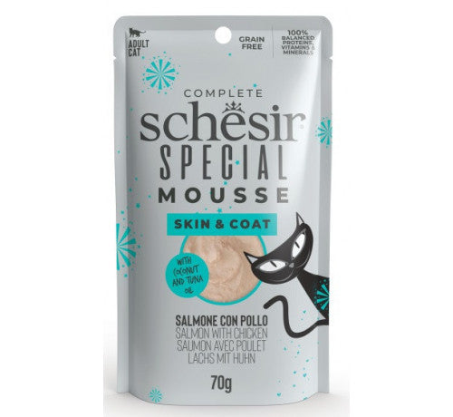 Schesir Special Mousse Skin&Coat Salmone con Pollo 70g Umido Gatti