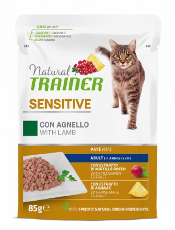 Natural Trainer Sensitive con Agnello 85g Cibo Umido per Gatti