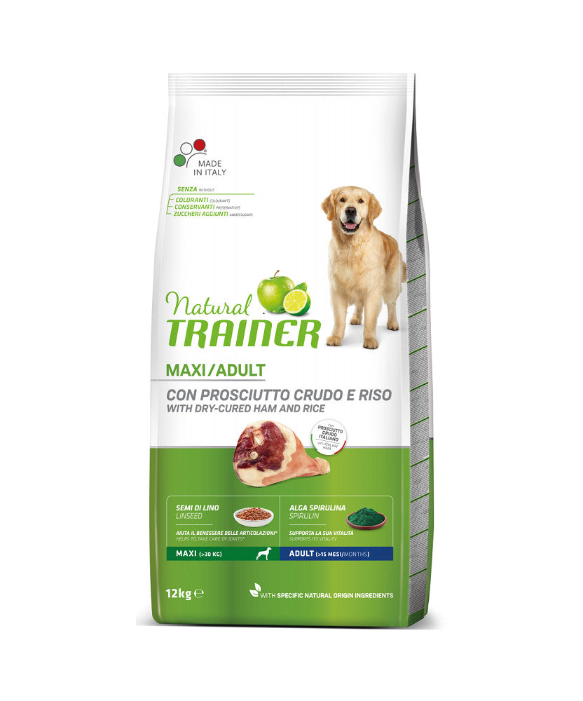Natural Trainer Maxi Adult Prosciutto Crudo e Riso 12 Kg