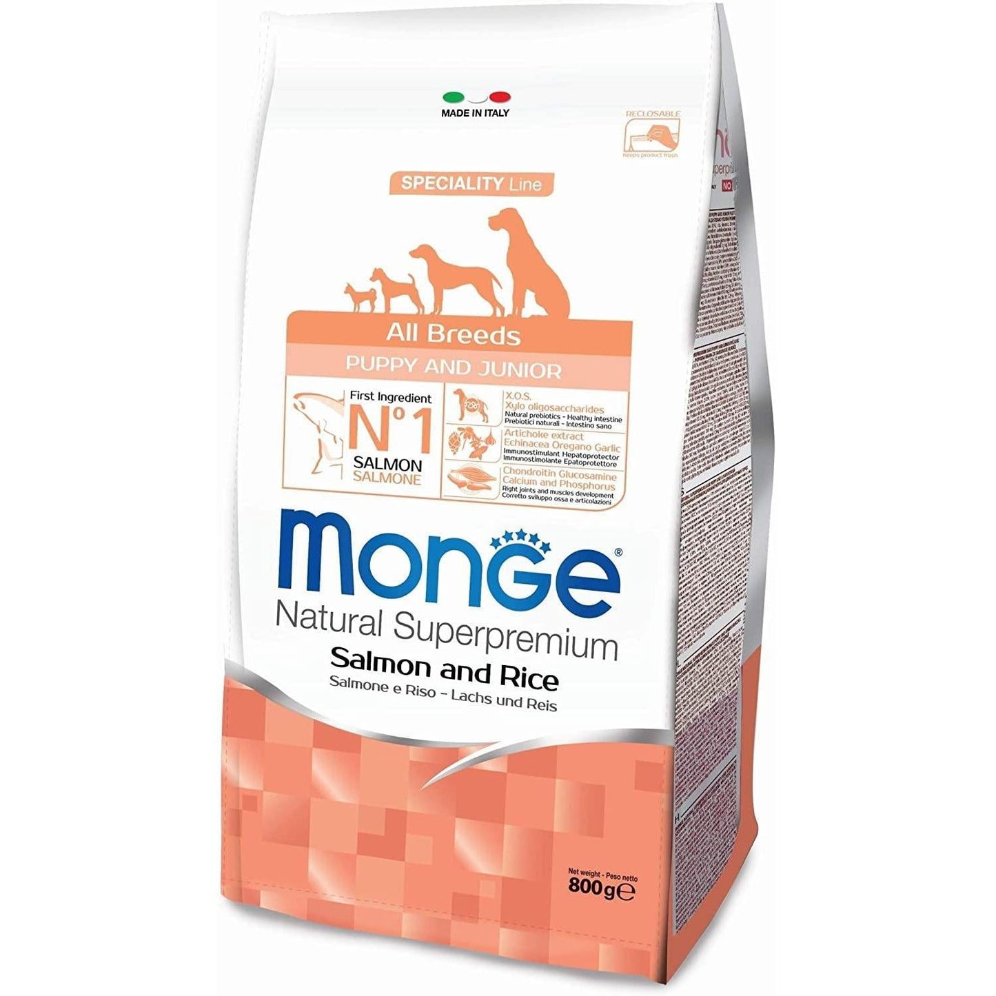 Monge Natural All Bredds Puppy and Junior Salmone e riso 800g