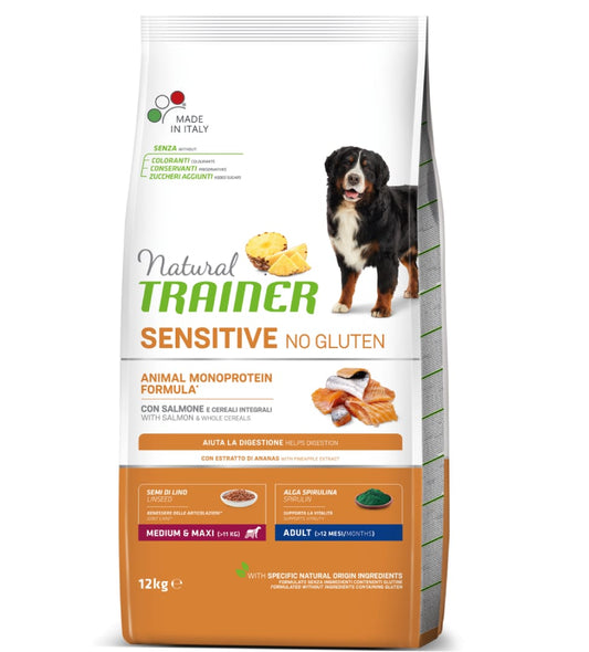 Natural Trainer Sensitive No Gluten Medium & Maxi Adult con Salmone 12Kg