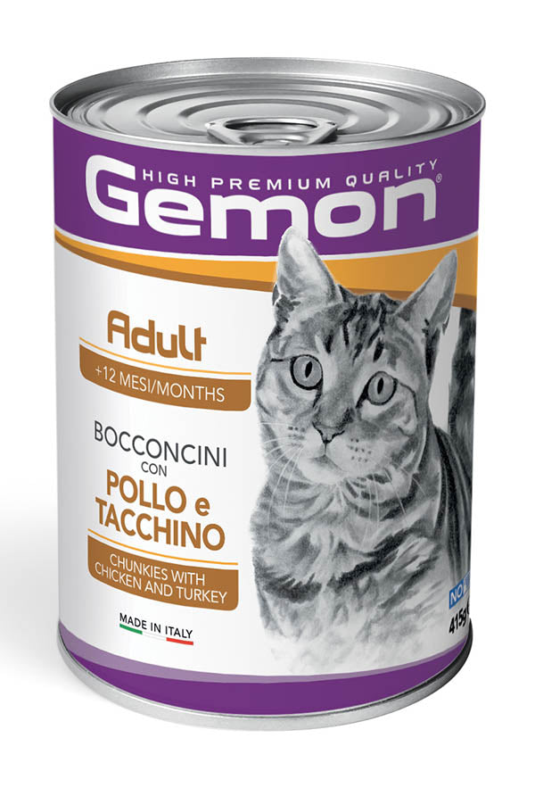 Gemon Adult Bocconcini con Pollo e Tacchino 415g - Cibo Umido per Gatti
