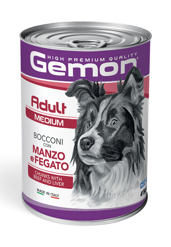 Gemon Adult Medium Bocconi con Manzo e Fegato 415g - Cibo Umido per Cani