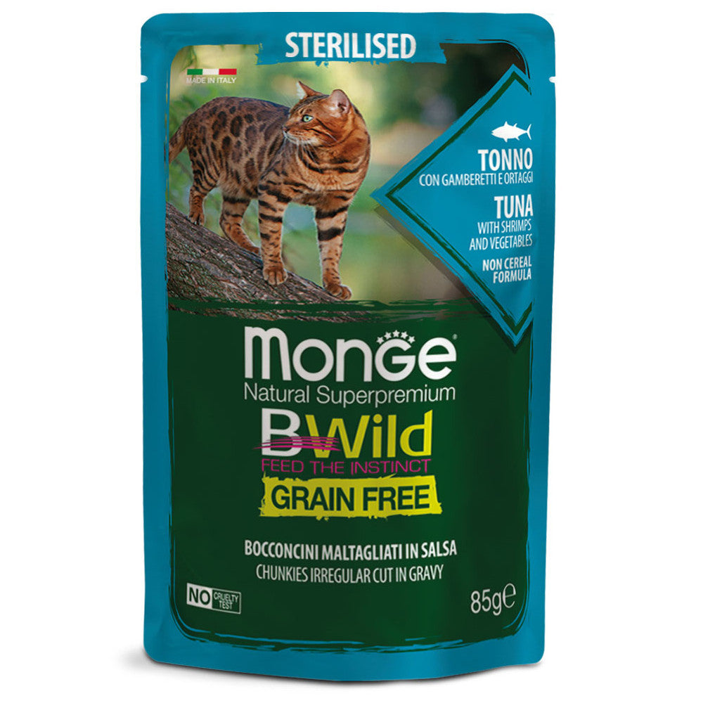 Monge Bwild Sterilised Grain Free Tonno e Gamberetti 85gr Alimento umido per Gatti