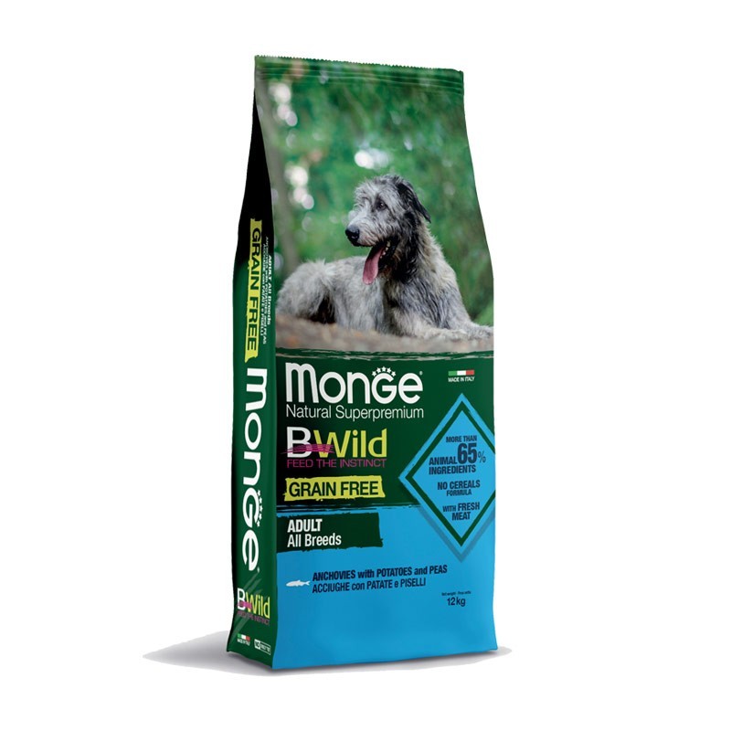 Monge BWild Adult Acciughe Patate Piselli 12kg - Cibo per Cani
