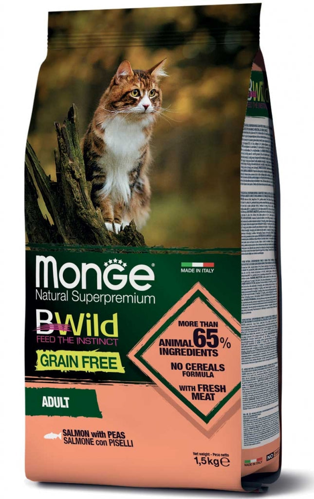 Monge BWild Grain Free Adult Salmone e Piselli 1,5kg - Crocchette Gatto