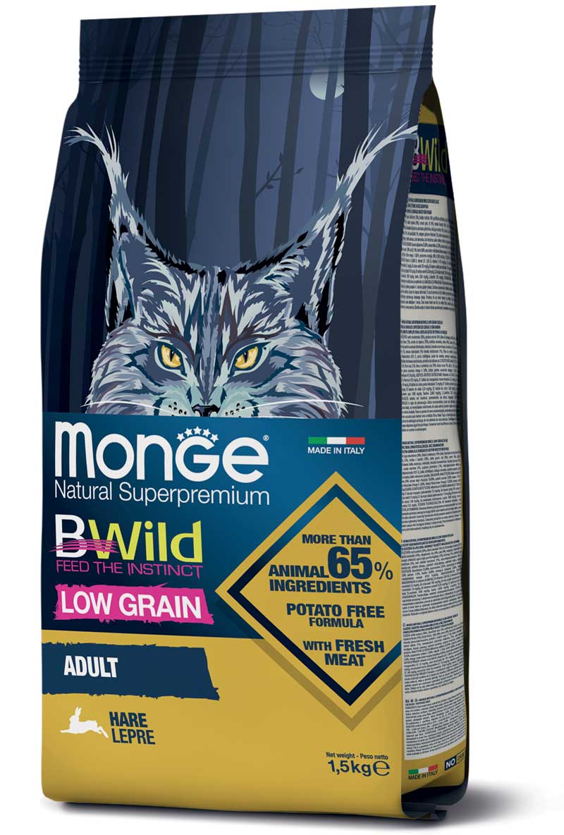 Monge BWild Low Grain Lepre 1,5kg Crocchette per Gatti