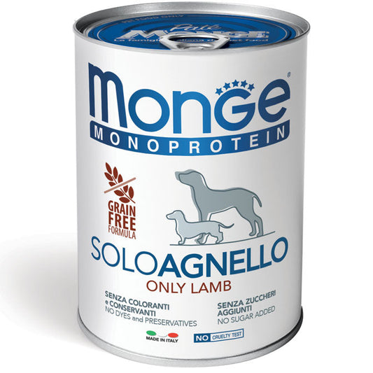 Monge Monoprotein Solo Agnello 400gr Grain Free - Alimento Nutriente per Cani