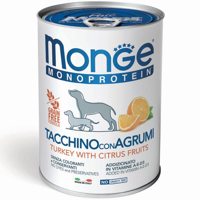 Monge Monoprotein Solo Tacchino con Agrumi 400g - Cibo Umido per Cani