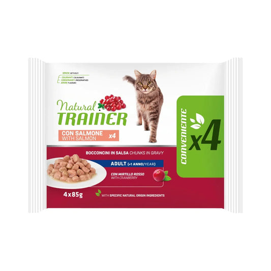 Natural Trainer Adult con Salmone 4x85g - Bocconcini in Salsa per Gatti