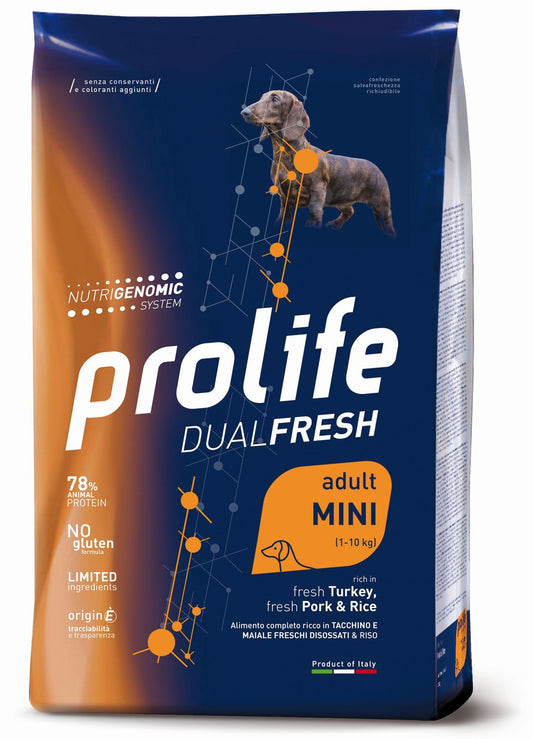 Prolife Dual Fresh Adult Mini Tacchino Maiale e Riso 2kg - Crocchette per Cani