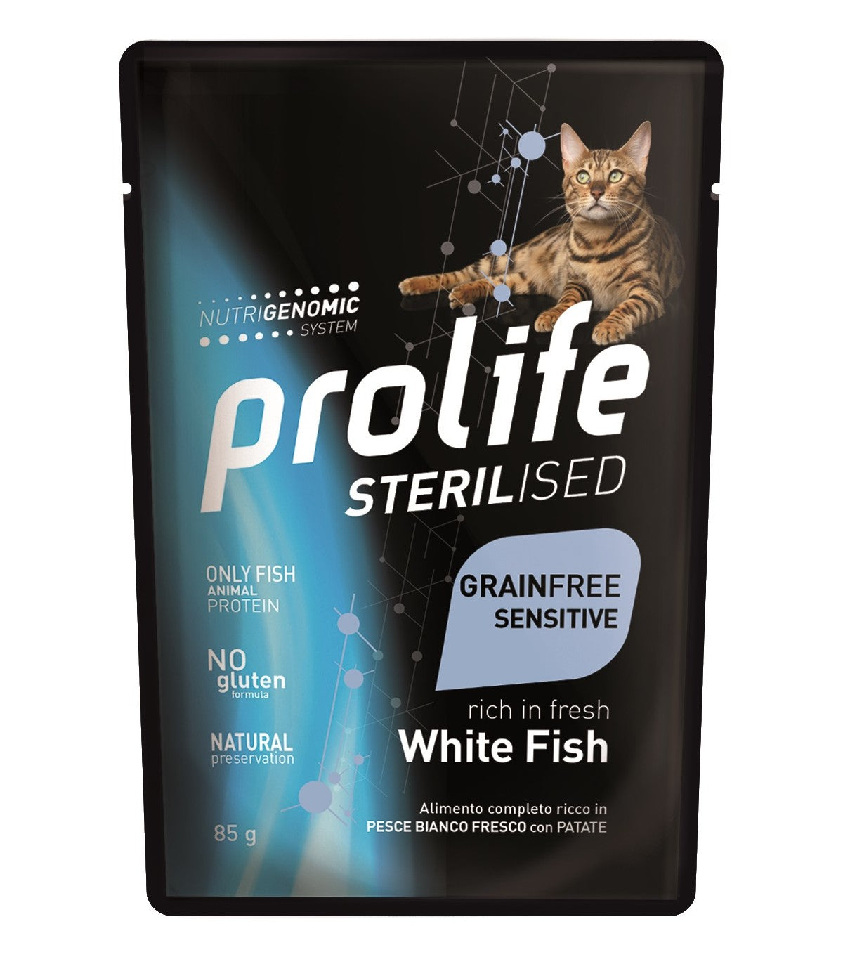 Prolife Sterilised Grain Free Sensitive Pesce Bianco 85g - Cibo Umido per Gatti Sterilizzati
