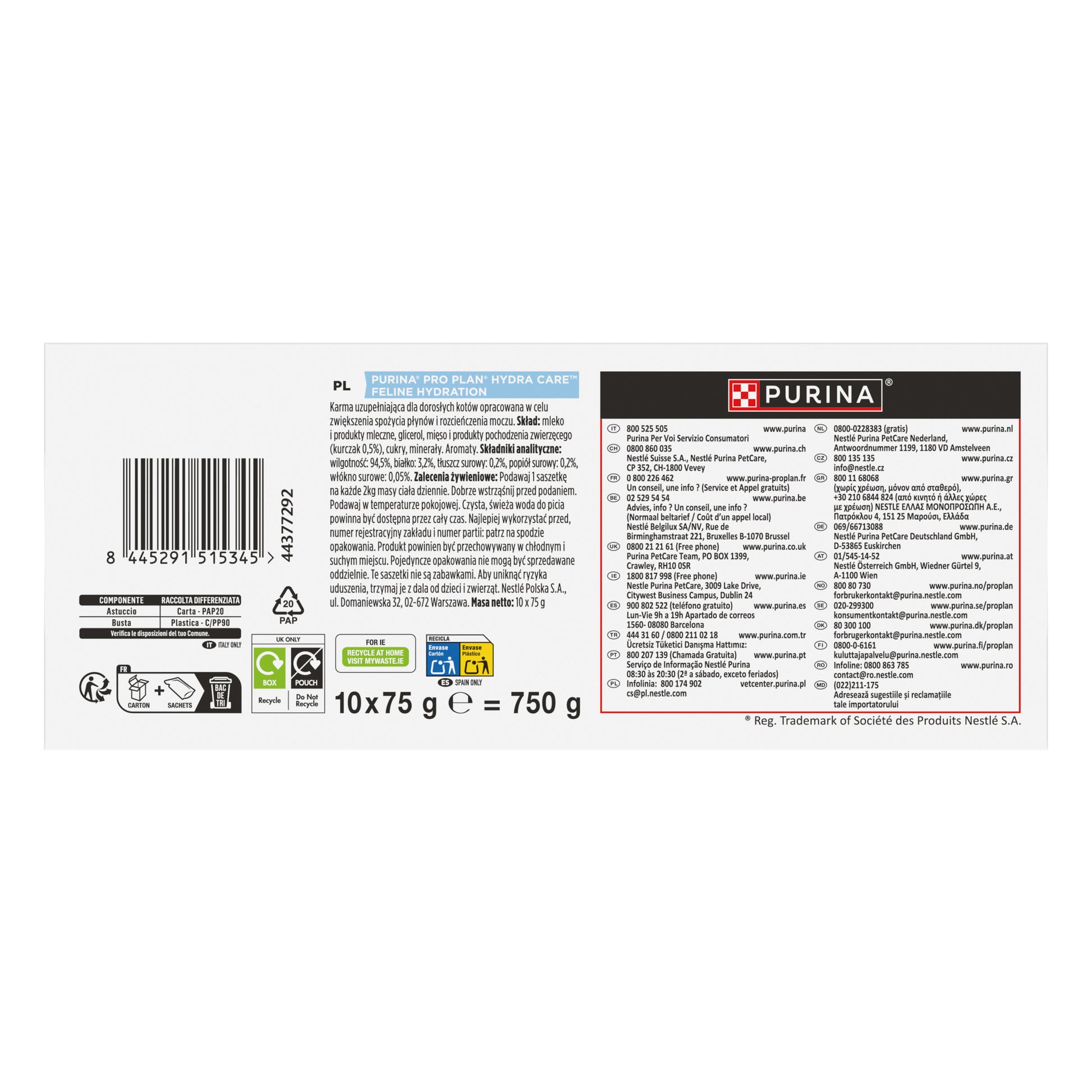 Alimento liquido Purina Pro Plan Hydra Care Pollo 10x75 g per gatti adulti