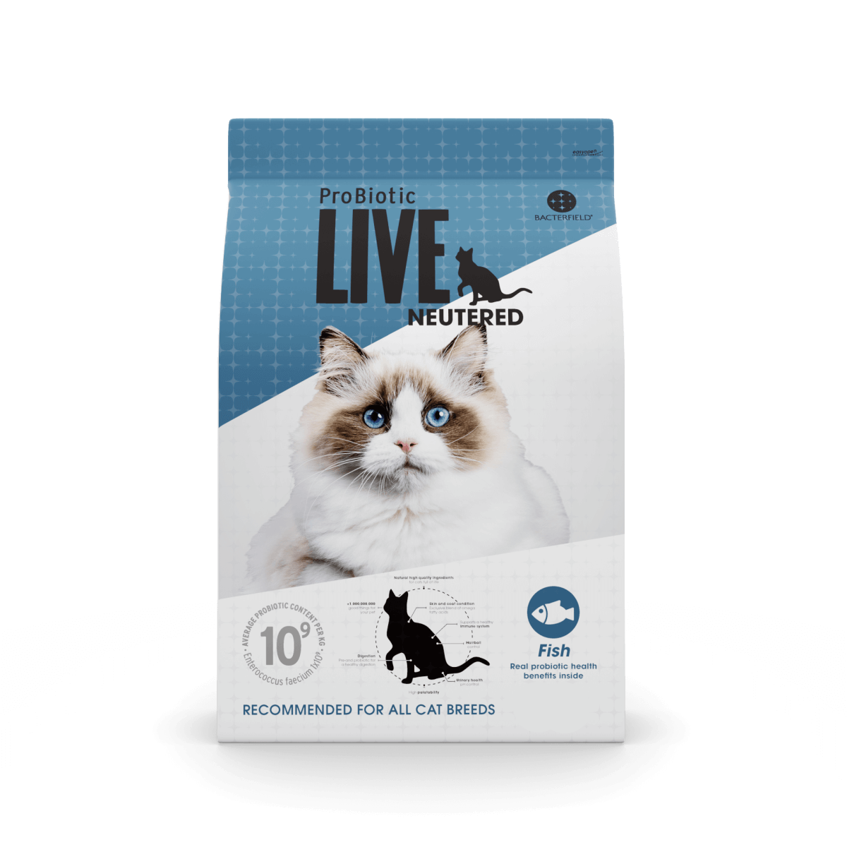 Live Cat ProBiotic Adult Neutered Fish 2kg Crocchette per Gatto Sterilizzato