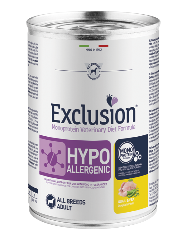 Exclusion dog diet hypoallergenic quail & pea all breeds conf. 200 gr