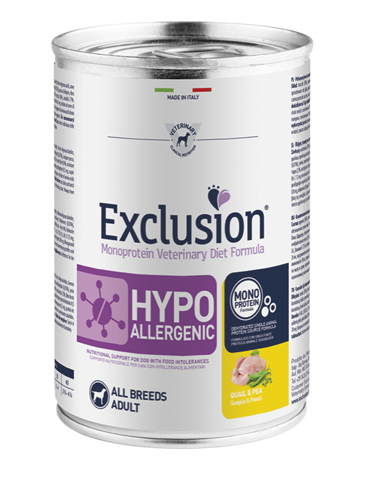Exclusion dog diet hypoallergenic quail & pea all breeds conf. 200 gr